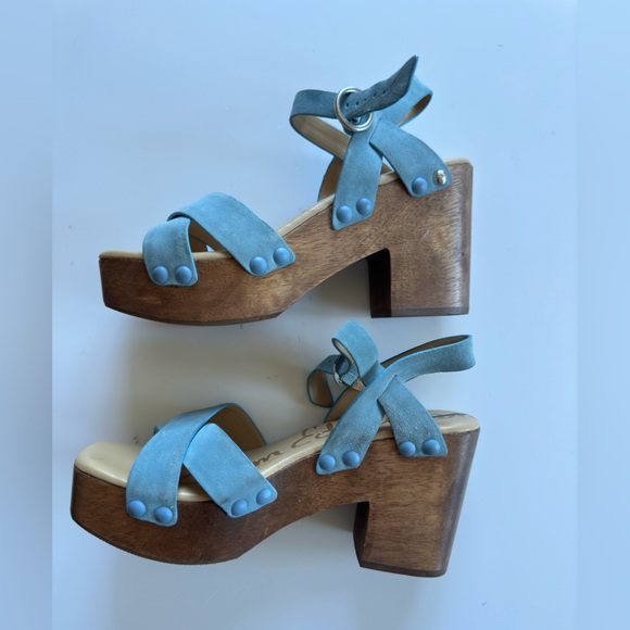 New! SAM EDELMAN Women's Josefine Platform Heeled Sandal Sky Blue - Picture 7 of 10